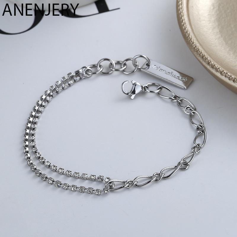 ANENJERY Цирконовый браслет для женщин, двухслойный браслет-цепочка, изящные украшения