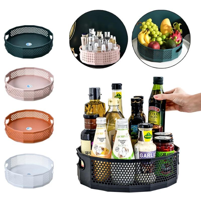 360 Rotatable Tray Kitchen Storage Rack Shelf Plastic Seasoning Spice Jar Plate Condiment Holder Cosmetic Container Organizer