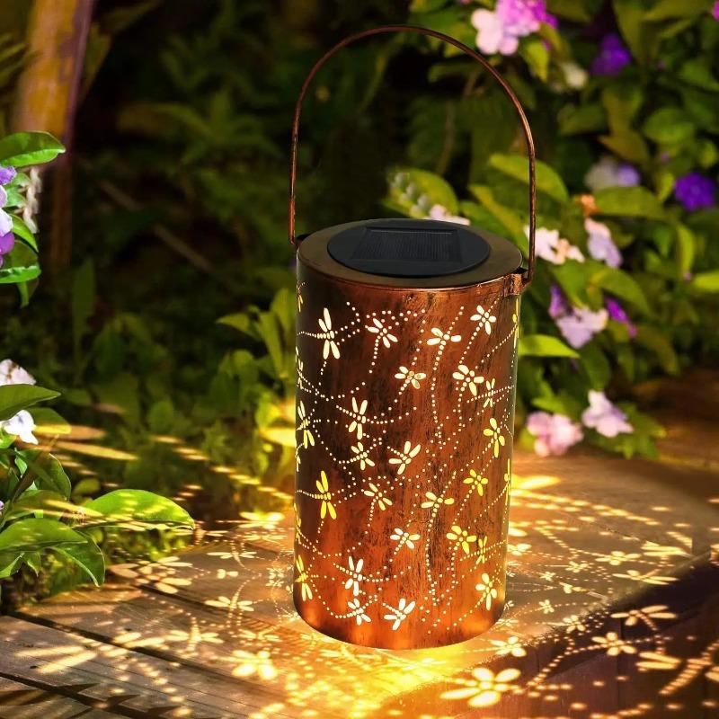 1PC Solar Dragonfly Lantern Metal Outdoor Hanging Light Waterproof Warm White LED Lamp for Garden Patio Yard Path Decor