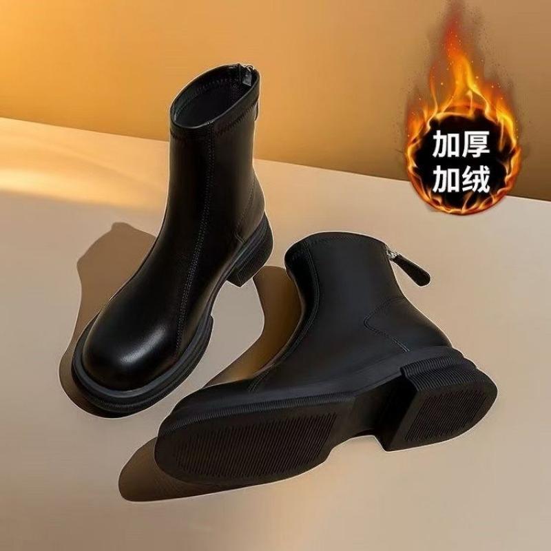 Женская обувь Лаконичные современные женские ботинки Классические ботильоны Женские с круглым носком Средний каблук Застежка-молния Сшитые на молнии Уличная обувь Женская