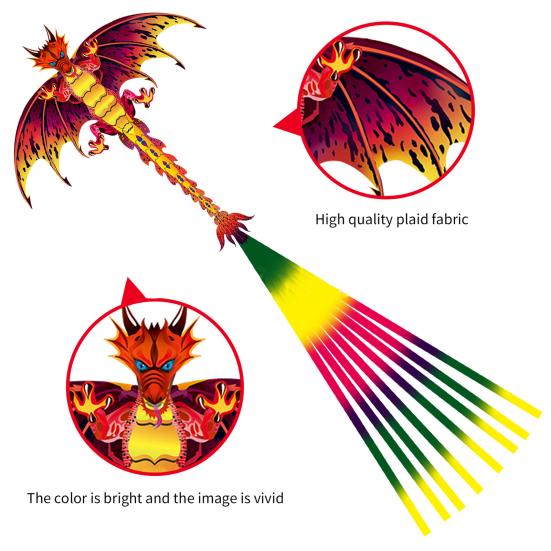 Kite Dragon Fly Multicolor Easy to Fly Laser Engraving Pterosaurs Kite for Kids Children