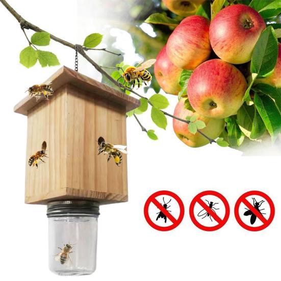 Деревянная ловушка для пчел в форме куба, не требующая особого ухода, с бутылкой