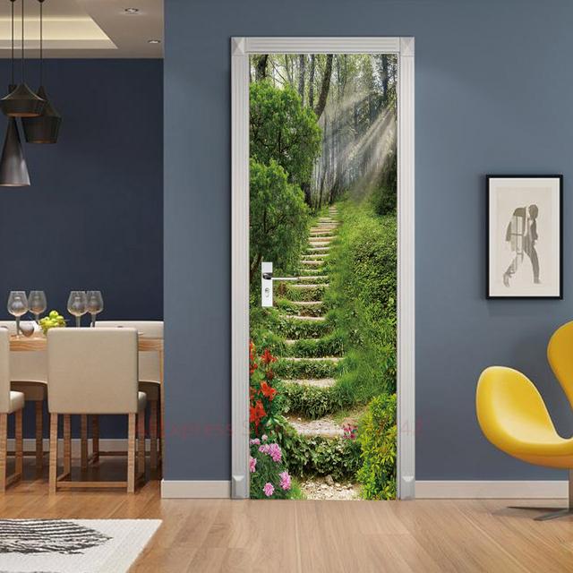 Растение, джунгли, пейзаж, наклейки на дверь, украшение для спальни, ванной комнаты, комната для мальчиков и девочек, оконная стена, 3d обои, вход, постер, фреска
