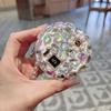 Зеркало для макияжа с бриллиантами, двустороннее складное портативное круглое зеркало, жемчужная цепочка, брелок, дорожное карманное зеркало, ручное косметическое стекло