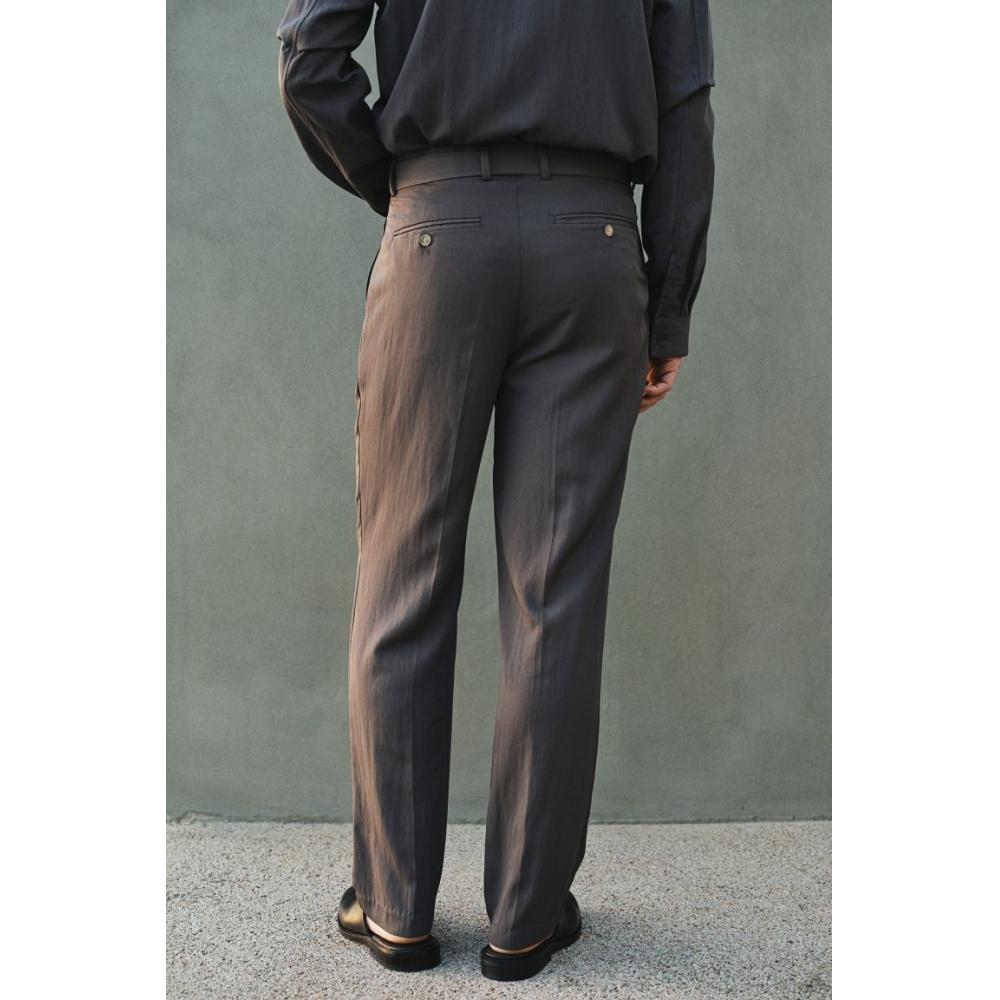 H M Belted Twill Pants Regular Fit Dark Grey