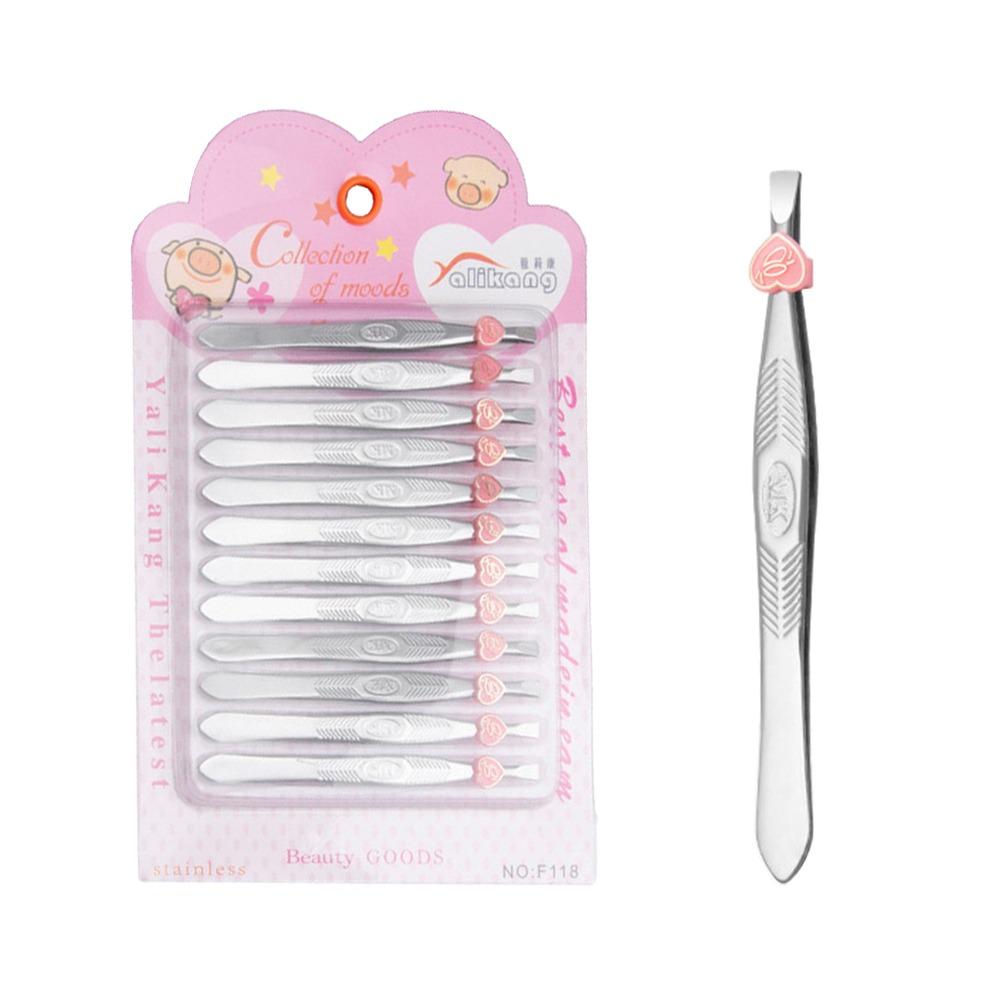 12PCS Straight Mouth/Diagonal Eyebrow Grooming Tweezers Eyelash Tweezers  Makeup Application