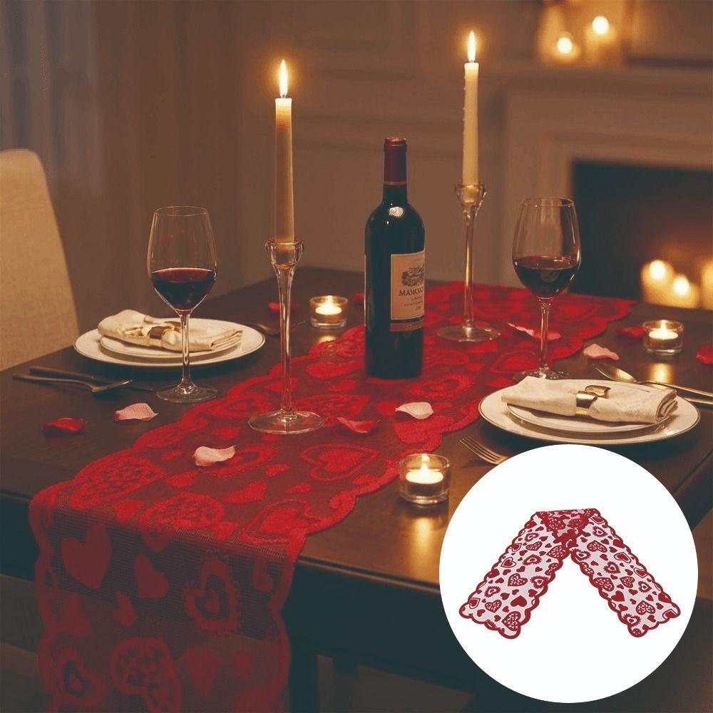 Valentines Day Heart Shaped Table Runner Romantic Table Flag Dining Table Mat Outdoor Party