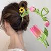 Women Tulip Flower Hair Claw Clips Sunflower Metal Hairpins Makeup Hair Styling Clamp Barrettes Girls Ponytail Hair Accessories