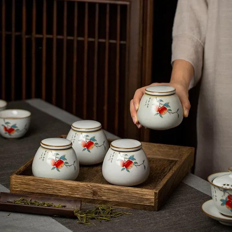Ретро-керамическая чайная кабина Ru Kiln с милым рисунком кошки, переносная герметичная упаковка для чайных листьев, дорожная коробка для хранения чайных пакетиков, органайзер для специй
