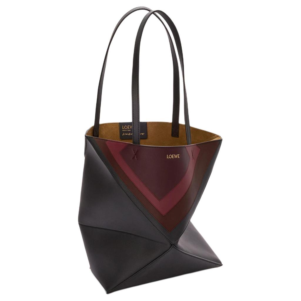 Loewe Medium Puzzle Fold Tote In Nappa Calfskin Black/Burgundy Women Tote_bags A779G50X96-1101