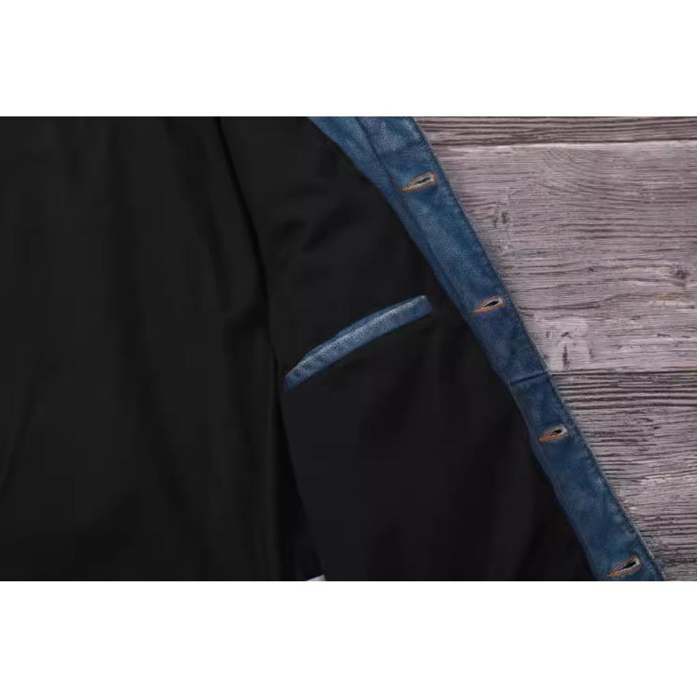 Китайский размер винтажная синяя натуральная кожаная куртка мужская 506 стиль Slim Fit короткая воловья кожа мужское кожаное пальто осень