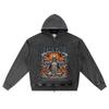 DTG Print Knitted Denim Zip-Up Hoodie Black Metal Brother Print Zipper Hoodies