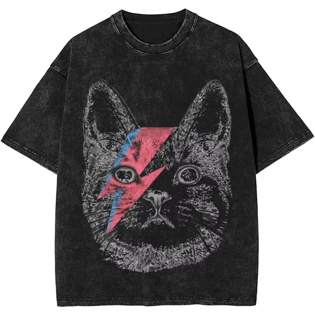 From The s Vintage Washed Graphic Print T Shirt Davids Bowied Vintage Cotton TShirts O Neck Leisure Tees Oversized Clothes