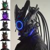 New Tubular Braid Black Cyberpunk Mask Round Light Wing LED Light-emitting Mask Cosplay Sci-fi Gear Party Music Festival