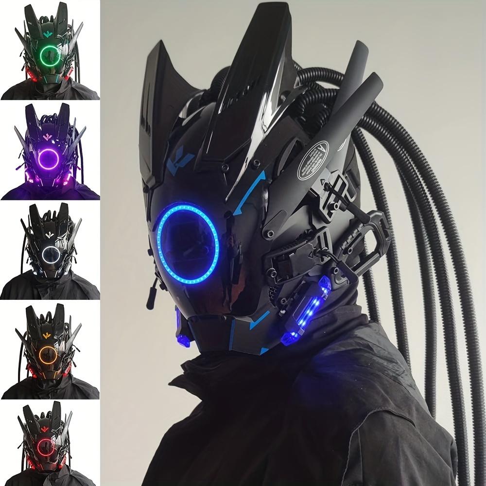 New Tubular Braid Black Cyberpunk Mask Round Light Wing LED Light-emitting Mask Cosplay Sci-fi Gear Party Music Festival