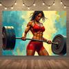 2D Female Athlete Backdrop Red Fitness Outfit Weightlifting Background