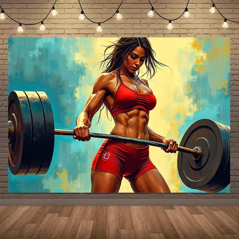 2D Female Athlete Backdrop Red Fitness Outfit Weightlifting Background