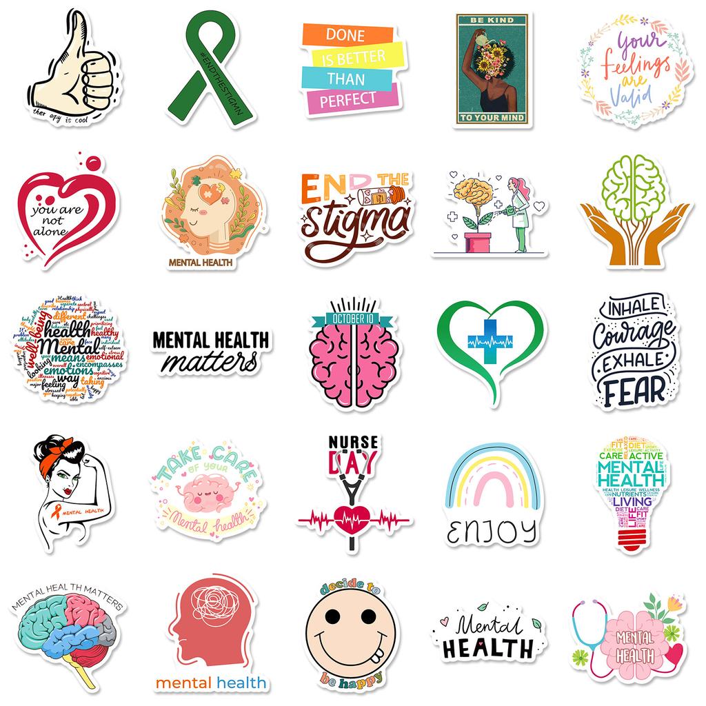 50 шт. наклейки для психического здоровья, новые наклейки для психического здоровья, каракули, наклейки для скейтборда, гитары, оптовая продажа