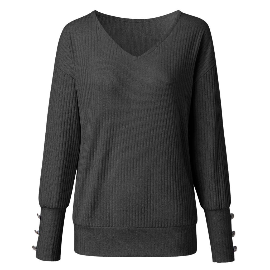 Женский однотонный вязаный сексуальный свободный свитер с длинными рукавами и v-образным вырезом