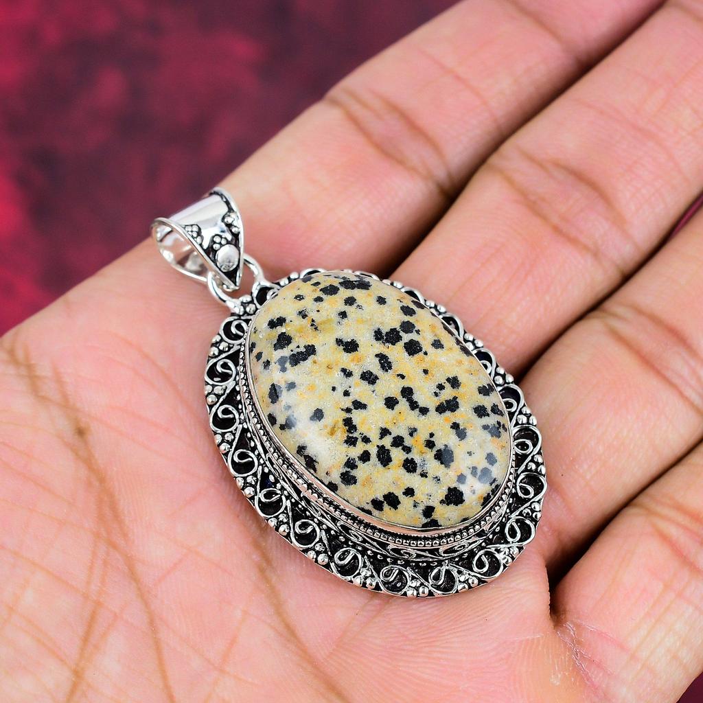 Dalmation Handmade Gemstone Pendant, 925 Solid Sterling Silver Pendant Unique Design Jewelry, For Women