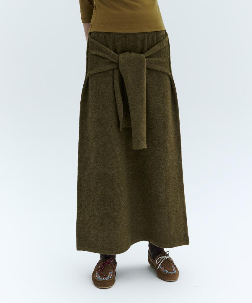 City Breeze Wool Blend Knit Long Skirt_Olive