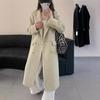 Retro Gold Buckle Brown Suit Double-sided Wool Coat for Women Autumn and Winter Double-breasted Mid-length Herringbone Wool Coat