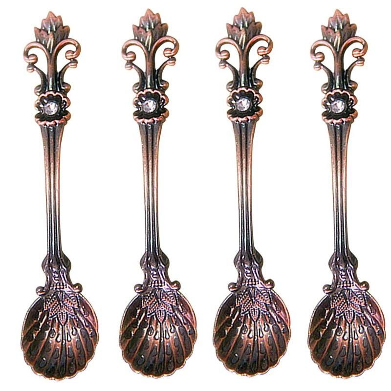 4 шт., 11 см, королевский стиль, набор металлических резных кофейных ложек, винтажная столовая ложка, антикварные чайные ложки, кофейная ложка, столовые ложки