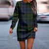 Женское платье с круглым вырезом в клетку с принтом в стиле пэчворк, с длинными рукавами и бедрами, платья-толстовки