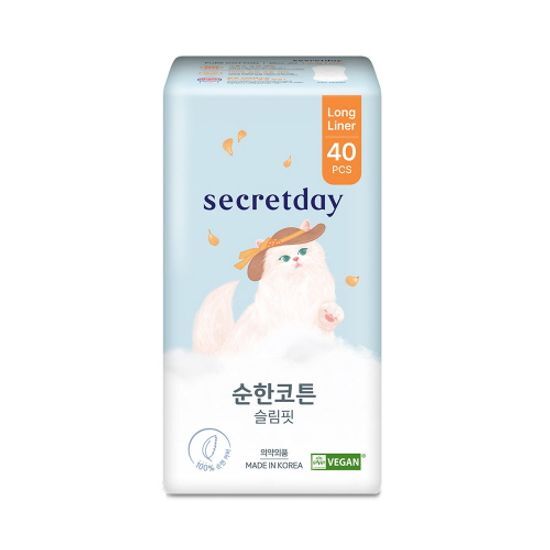 [100% Pure Cotton] Secretday Pure Cotton Slim Fit Sanitary Napkin, 6 Types, Choose 1 (Long Liner/Medium/Large/Overnight/Wearable Overnight)