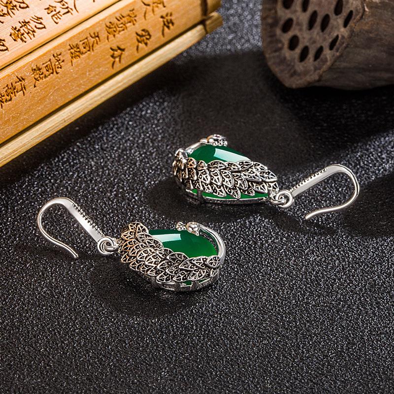 Sace Gems Серьги с зеленым агатом в национальном стиле, женские серьги с красным корундом, павлином, зеленым халцедоном, серьги в дворцовом стиле, ретро-украшения