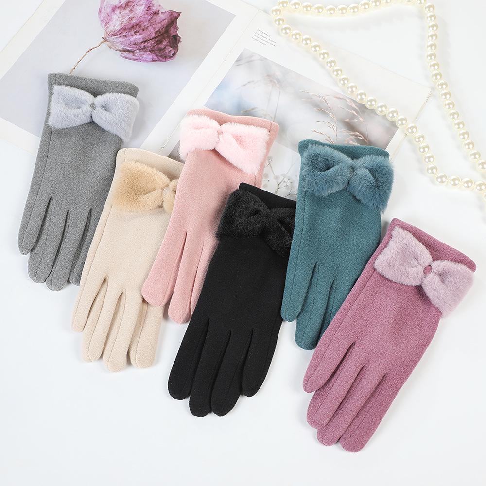 Korean-Style Women's Winter Velvet Cycling Gloves - Warm, Windproof, and Cold-Resistant