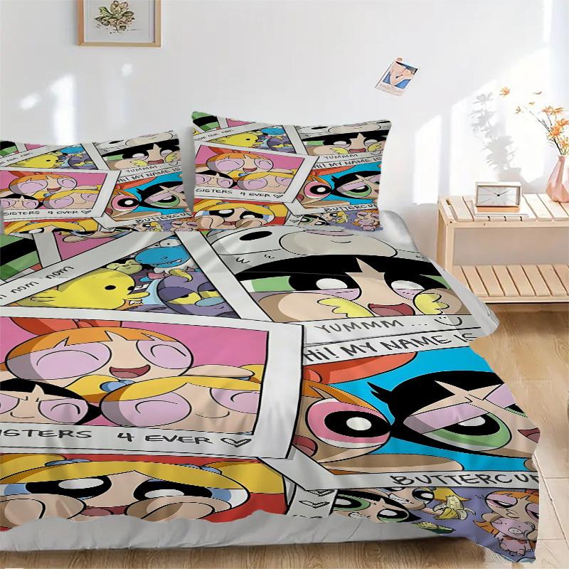 3-местный комплект постельного белья Powerpuff Girls Включает 1 одеяло + 2 наволочки, Без вкладышей для подушек, Мягкий, Удобный, Легкий, Дышащий, Pri