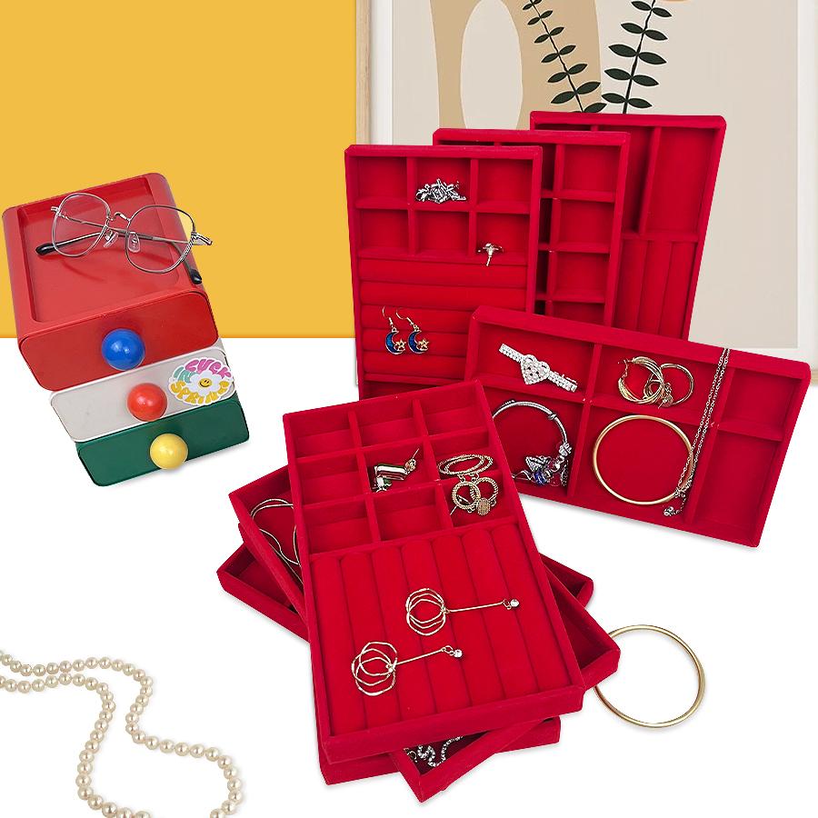 1 шт., Флокированная шкатулка для украшений, поднос для украшений, Цвет: красный