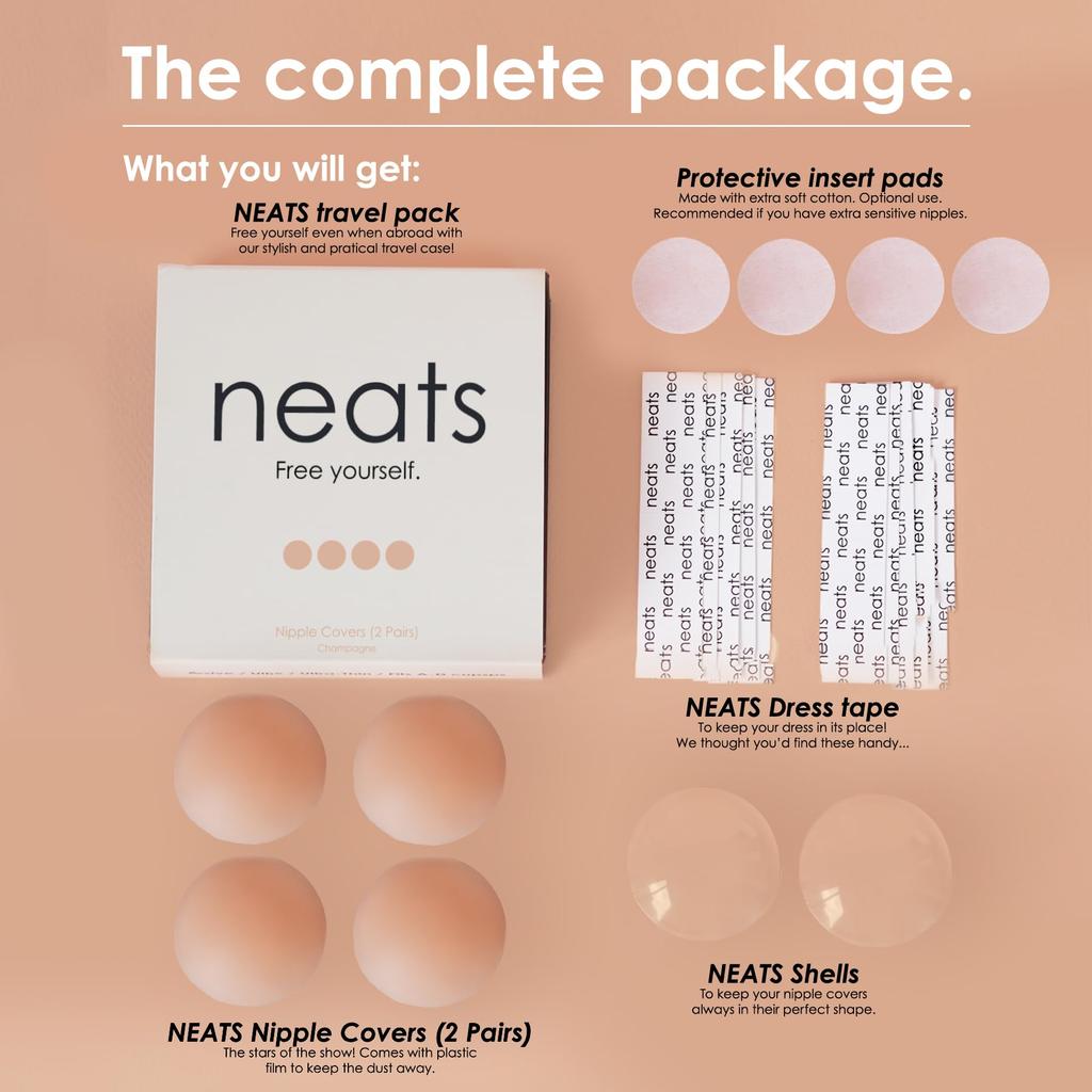 NEATS Nipple Cover 2 Reusable Hypoallergenic Sticky Adhesive Silicone Breast Strapless Bra Nipple Pasties for Dress or Lingerie Breast Concealer Pasty