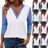 Женский повседневный модный сексуальный удобный топ с V-образным вырезом, цветной вставкой и рукавом три четверти