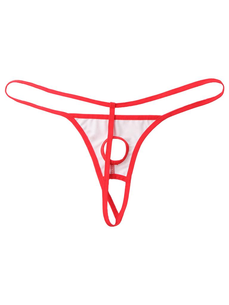 Men Lingerie Patent Leather G-string Bikini Underwear Briefs with Holes