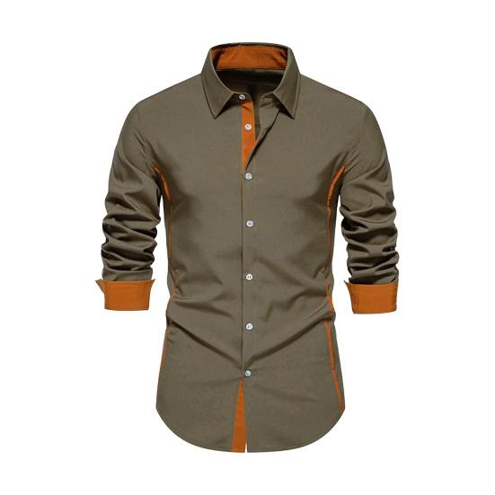 Осенняя мужская рубашка с отложным воротником, пуговицами, длинными рукавами, однотонная, облегающая, средней длины, повседневная, официальная, деловая, для поездок на работу