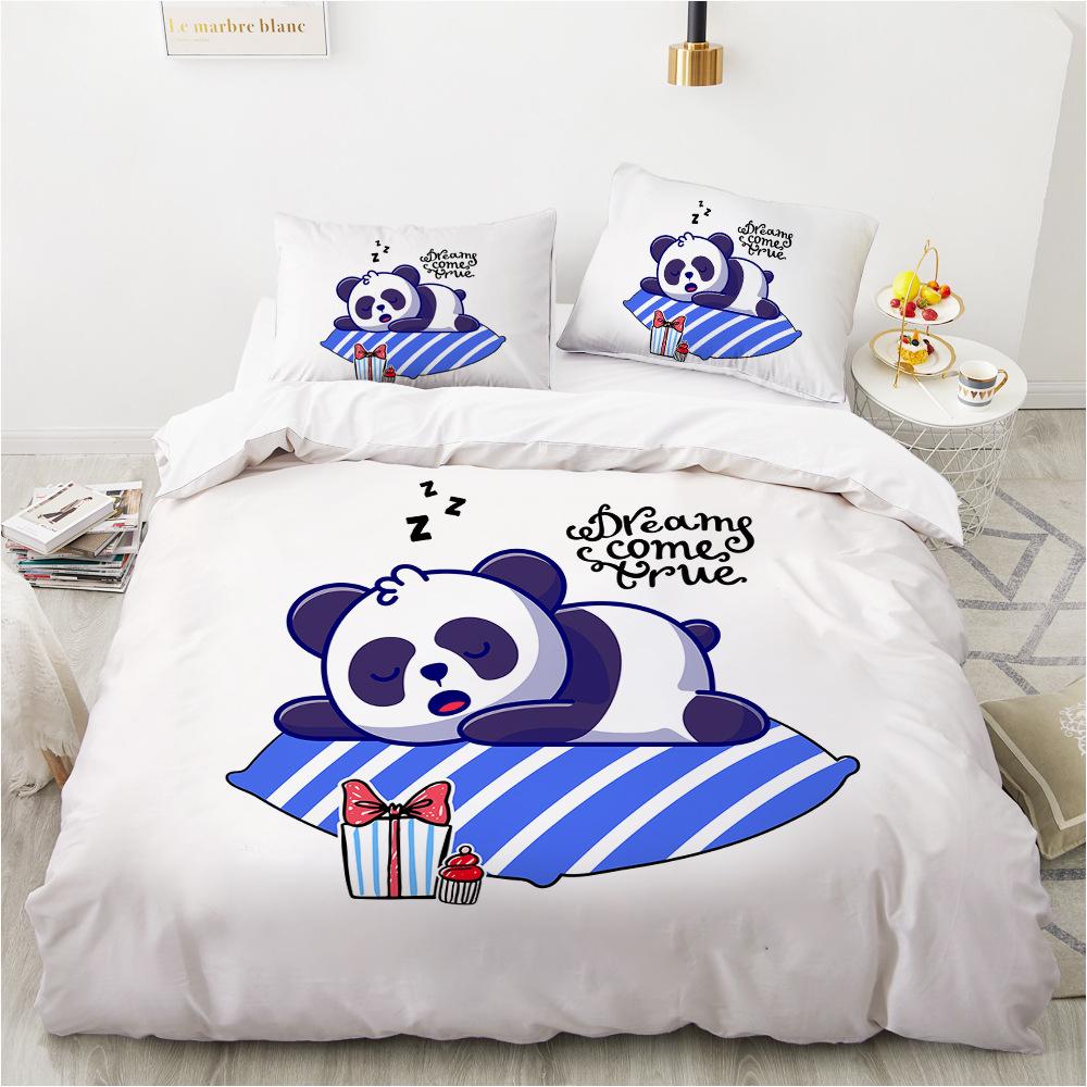 3D Cartoon Panda Bedding Set, Children's White Soft Down Duvet Cover AU140 * 210, Full Size Bed Cover, Single/double Bed with Zipper Quilt Cover