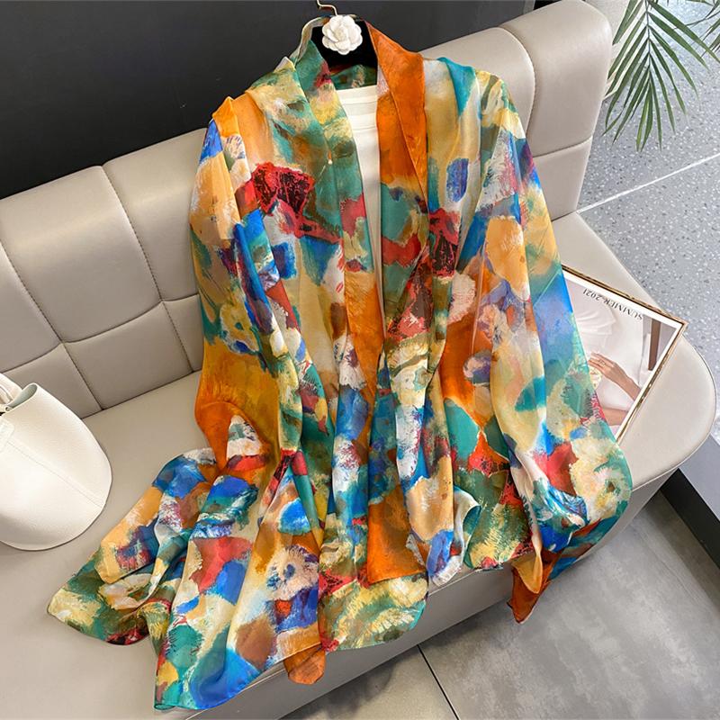 New Spring Large Female Summer Silk Thin Hijab Wraps Women Elegant Floral Scarf Shawl Pashmina Beach Stoles Bufanda Foulard