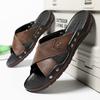 Summer Men Slippers Leather Breathable Slippers Beach Classics Leather Slides Outdoor Comfort Plus Size Fashion Simple Sandals