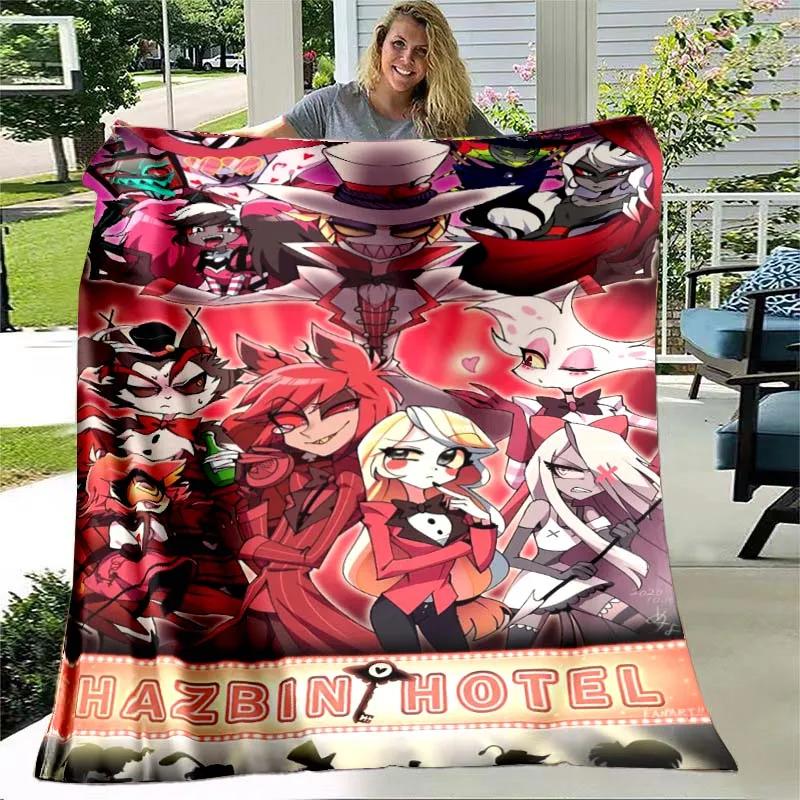 Мягкое фланелевое одеяло с мультяшным принтом Hazbin Anime, легкое, тонкое, флисовое, покрывало для кровати, дивана, кемпинга, путешествий