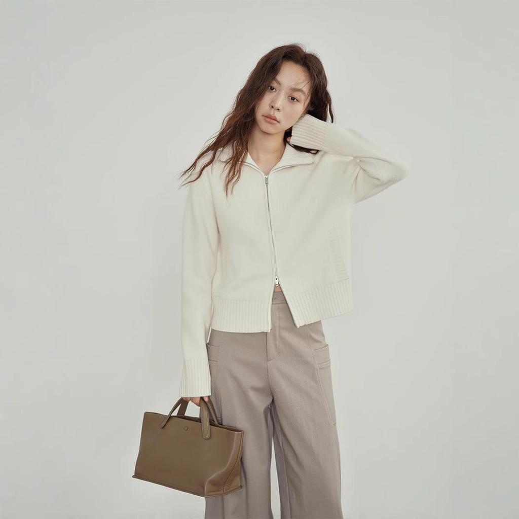 Love and Nancy 2024 Зимний полосатый шерстяной кардиган с воротником-стойкой для женщин