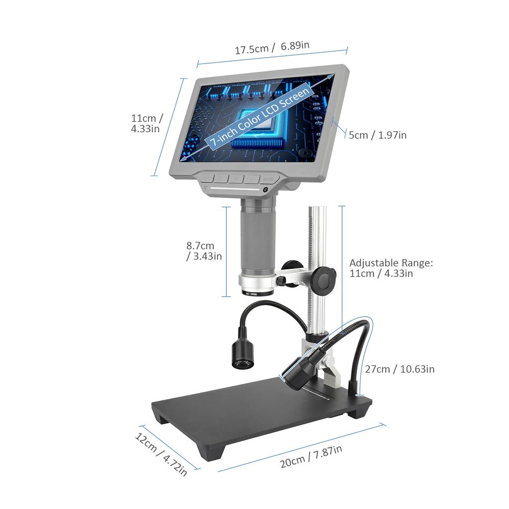 Видеомикроскоп с 7-дюймовым ЖК-экраном и TF-картой 32 ГБ, микроскоп 1200X и телескоп 1080P с ИК-подсветкой