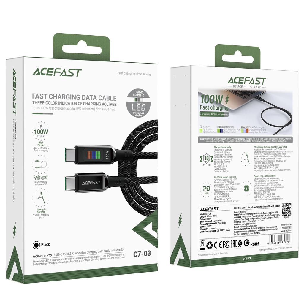 Acefast C7-03 Usb-C Usb-C 100 Вт 1,2 м кабель с дисплеем - черный