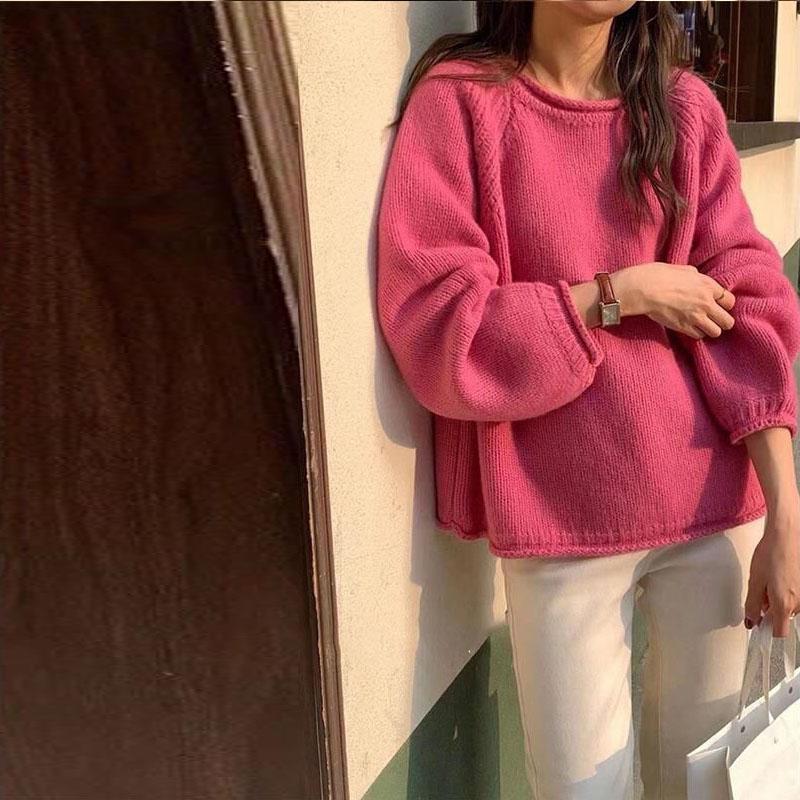 Свитер с круглым вырезом, женский пуловер на осень и зиму, повседневный однотонный красивый уникальный вязаный свитер с длинными рукавами, женский топ