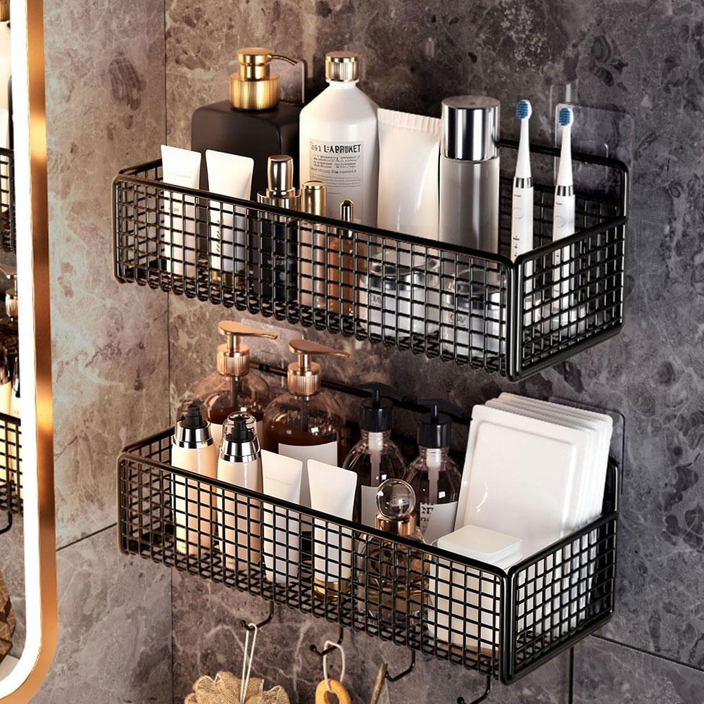 Multifunctional Bathroom Organizer Shelf No-Punch Household Wall Mounted Bedside Hanging Basket Student Dormitory Storage Rack
