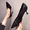 Professional Single Shoes Cat Heel Pointed High Heels Spring and Summer New Versatile Girl Black Medium Stiletto Cm