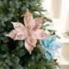 Christmas Gifts Artificial Poinsettia Glitter Flower Xmas Tree Decoration 28cm 3D Simulation Magnolia Flannel Pink Blue