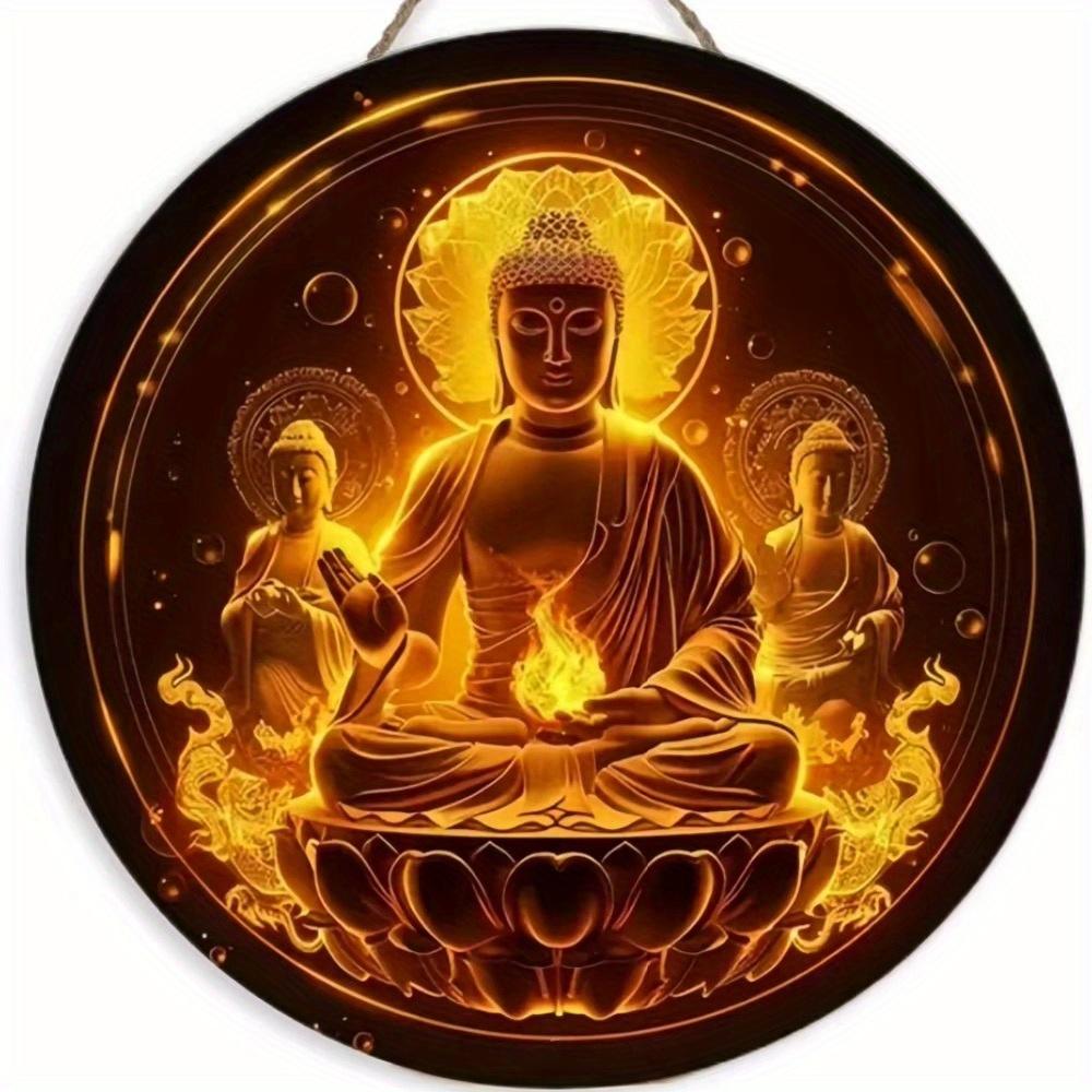1pc 2d Flat Buddha Art Sign - Round Wooden Sign - 20cm Suitable for Home Living Room, Restaurant, Office, Garage, Bar, Coffee Shop Decoration, Gift