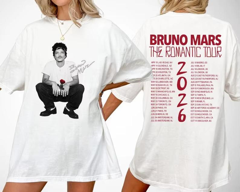 Bruno Mars The Rounisextic Tour Inspired Print Short Sleeve Cotton TShirt 2026 Retro Pop Concert Unisex Unisex Tee Music Fan Gift
